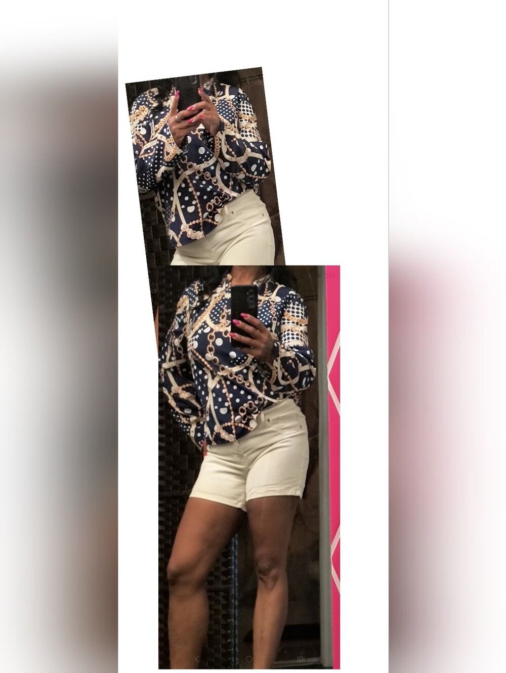 Navy Polka Dot and Chain Print Blouse